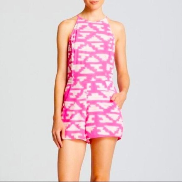 NWT Aqua Pink Abstract Geometric Print Romper Sz. M - Picture 1 of 3